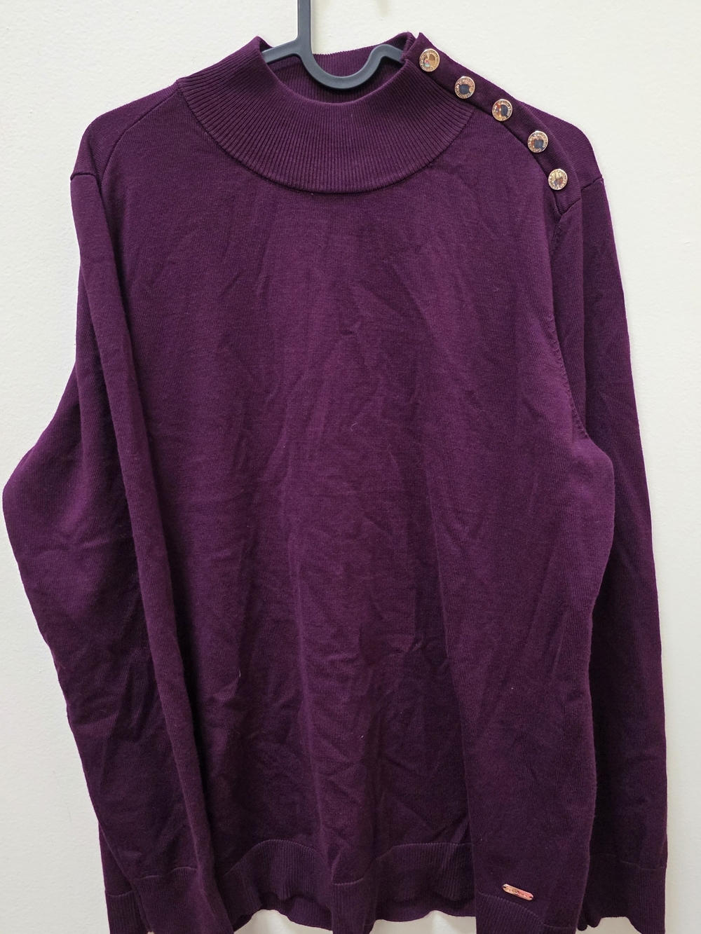 Calvin Klein Plum Button-Shoulder Mock Neck Sweater